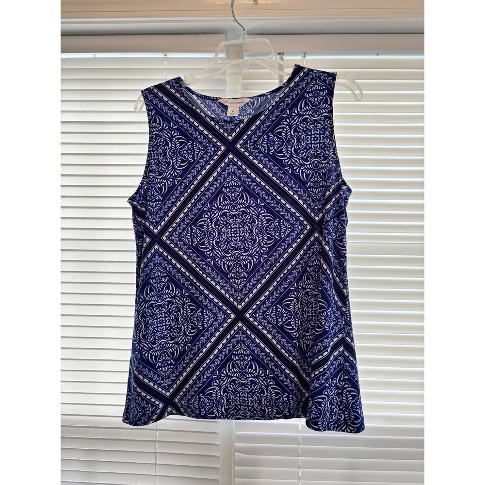 Liz Claiborne Med Career Casual Navy & White Geometric Sleeveless Blouse